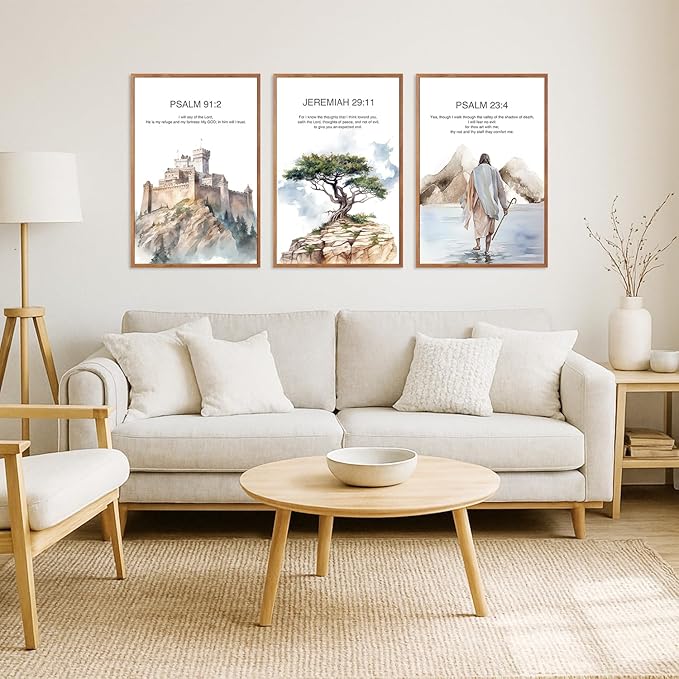 CHDITB Bible Verse Scripture Framed Canvas Wall Art, Watercolor Christian Jesus Decor, Psalm and Jeremiah Scripture Prints, Religious Artwork for Church Living Room Bedroom Office 24"x36"x3