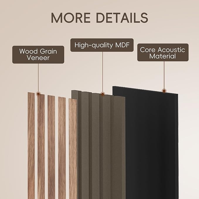 EVERECO 6 Pack Wood Slat Acoustic Wall Panels 92.5" × 7.87", 3D Sound Absorbing
