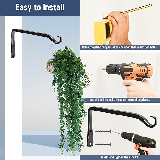 FEED GARDEN 2 Pack 8 Inch Hanging Plant Bracket Wall Hooks Decorative Plant