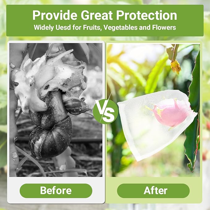 Fruit Cover Bags with Drawstring, 50pcs 10x10 Inch Garden Netting Fruit Protection Bags for Plant Flowers Vegetables Trees Away Bugs Birds Flies