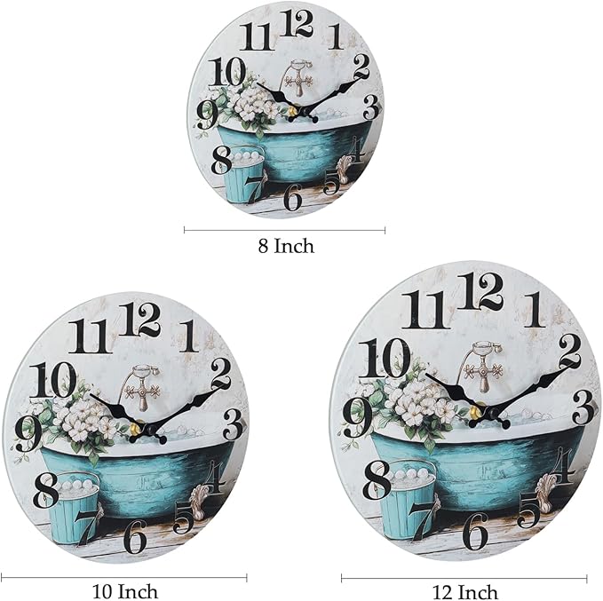 Silent Wall Clocks for Bathroom, Rustic Style Waterproof Glass Wall Clock for