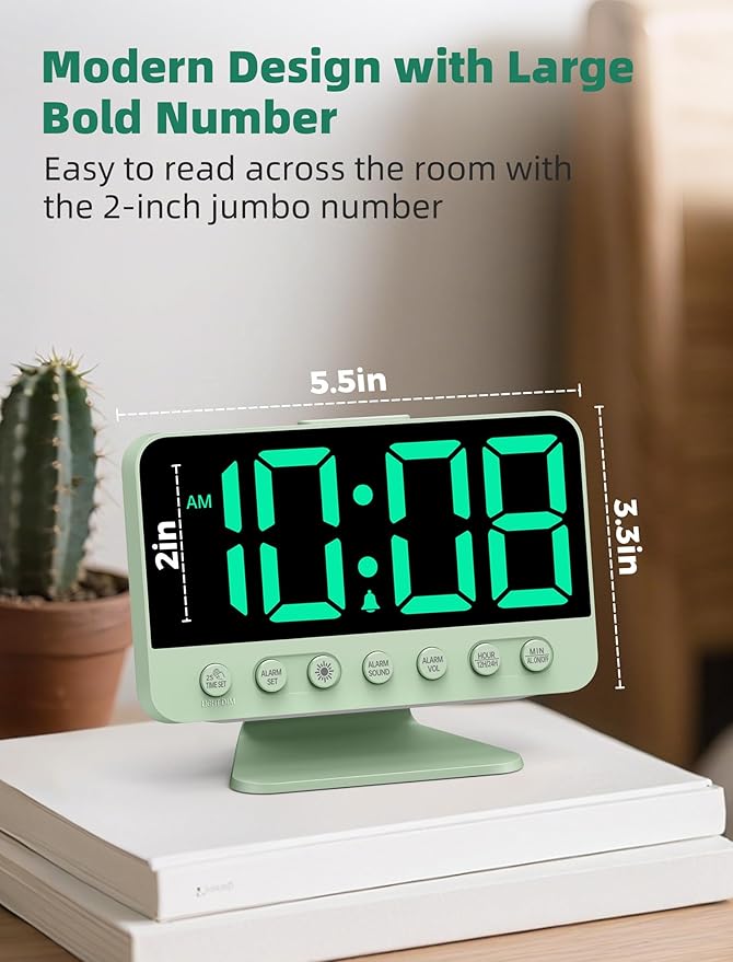 Odokee Digital Alarm Clocks for Bedrooms: Large Bold Number 5 Brightness Dimmer