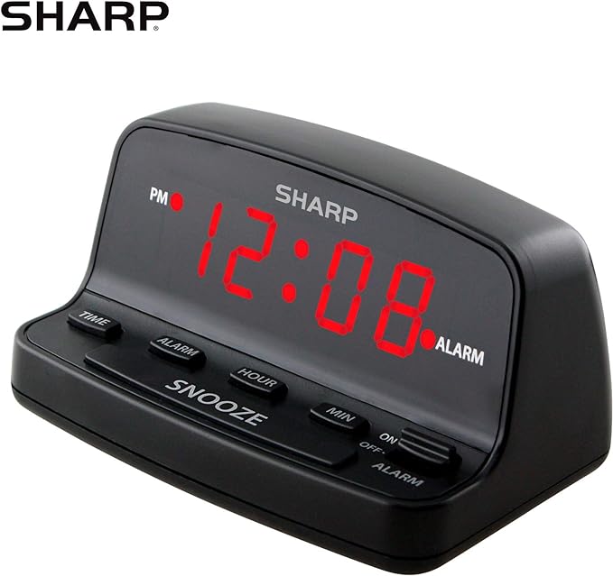Sharp Digital Alarm Clock with Keyboard Style Controls, Battery Back-up