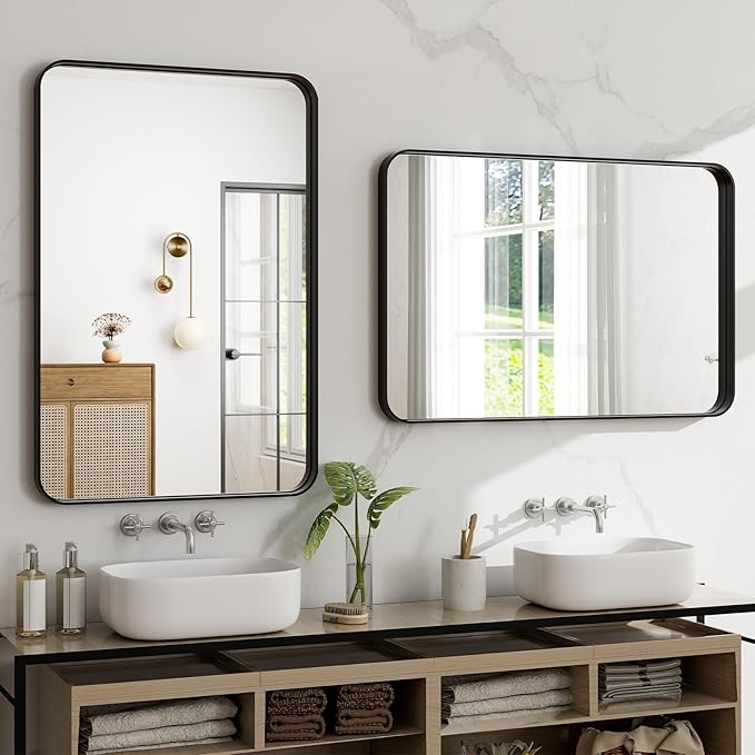 30"x22" Black Bathroom Mirror