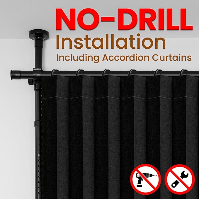 100% Blackout Room Divider Curtains Sets Black 2 Panels W100 x L84in No Drill