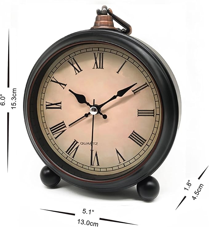 Vintage Retro Analog Alarm Clock, 4 inch Super Silent Non Ticking Small Clock with Night Light, Battery Operated, Simply Design, for Living Room, Bedroom, Bedside, Desk, Gift Clock (Roman)