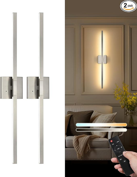 Rayogale 32 Inch Rechargeable Battery Operated Wall Sconce Set of Two, Cordless