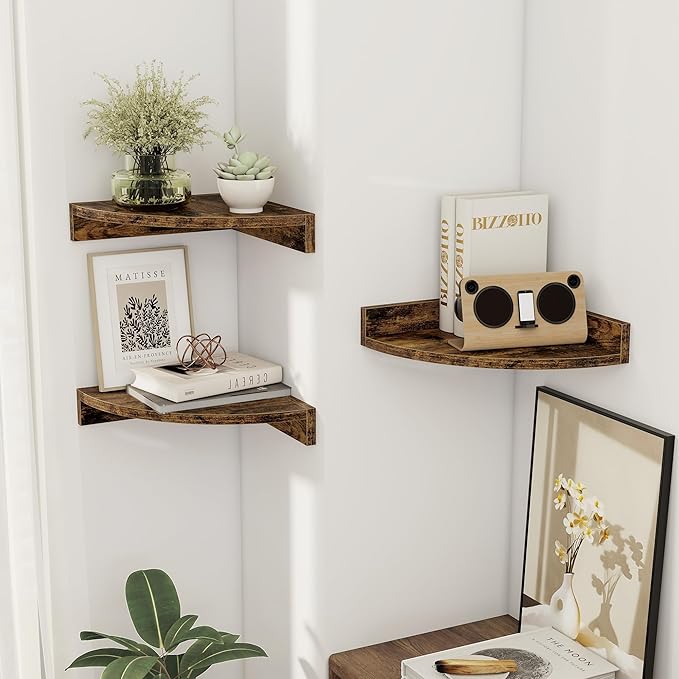 Corner Shelves 3-Pack for Bathroom & Kitchen, Space-Saving Floating Corner Wall