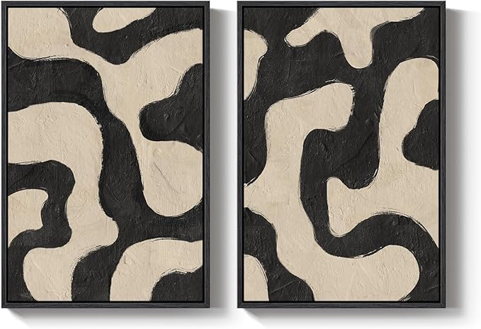 Framed Abstract Beige Black Wall Art