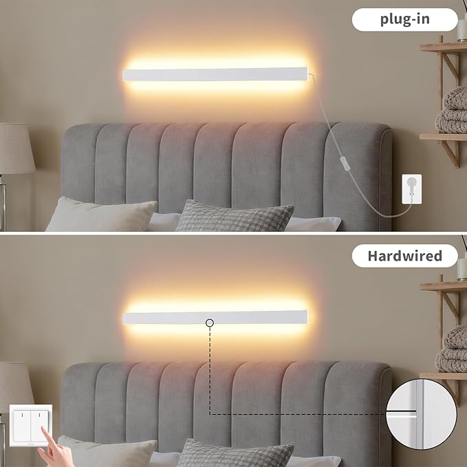 KELUOLY Modern Plug in Wall Lights, 31.4 inch Frosted White LED Long Wall Sconce