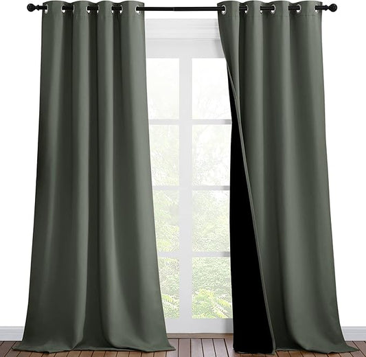 NICETOWN Dark Mallard Blackout Curtains 90 inches Long, Full Light Blocking