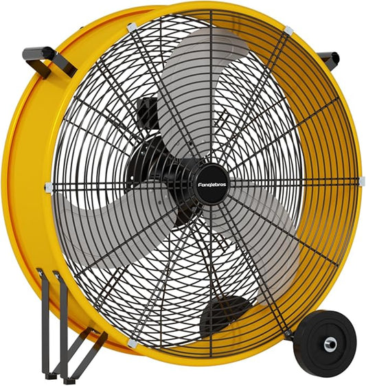 30 inch Industrial Drum Fan, 14000 CFM High-Velocity Heavy Duty Floor Fan with 3 Speeds & 5-Inch Wheels for Warehouse, Workshop, Factory & Garage â UL Listed