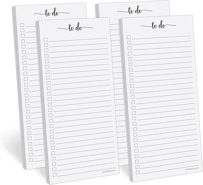 321Done To Do List Notepad 4-Pack, 3.7 x 8.5 (1/3 Sheet Slim Handheld Size) - Made in USA, Simple Stylish To-Dos Memo Pad for Planning, Tasks, Appointments, Reminders, Home, Office - College-Ruled