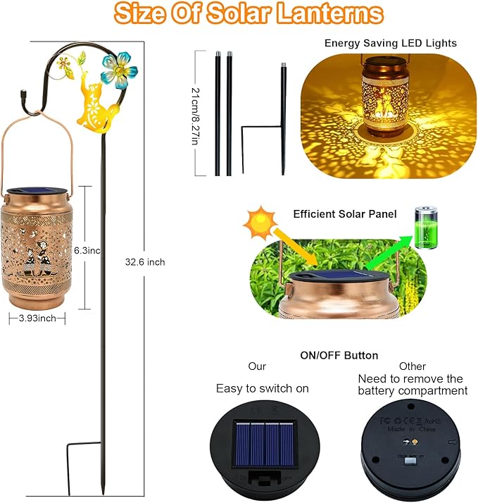 2 Pack Dog Solar Lanterns Outdoor Waterproof Solar Garden Decor, Birthday Gifts for Mothers Day Women Mom Grandma, Metal Hanging Lights with Shepherd Hook for Outside Yard Patio Pathway Backyard