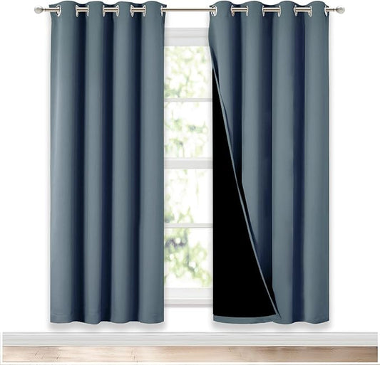 NICETOWN 100% Blackout Window Curtain Panels, Smoky Blue, 2 Pieces, 52-inch