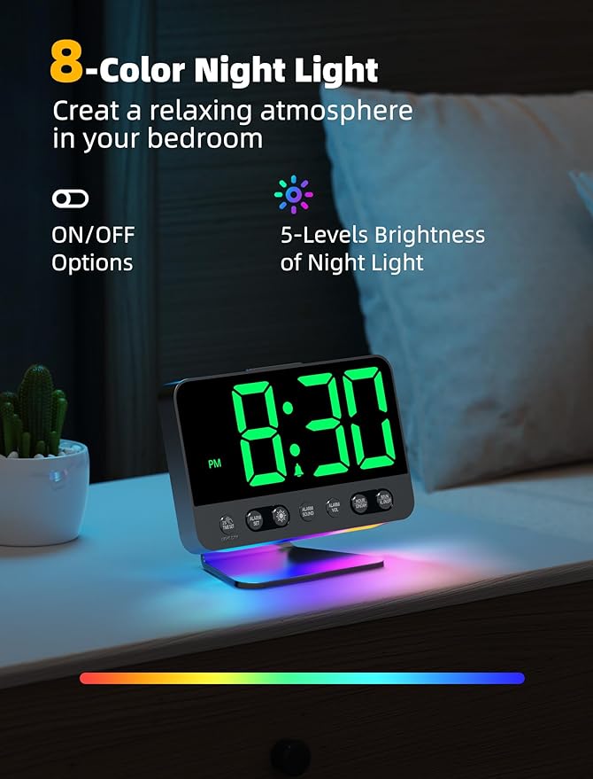 Odokee Digital Alarm Clocks for Bedrooms: Large Bold Number 5 Brightness Dimmer