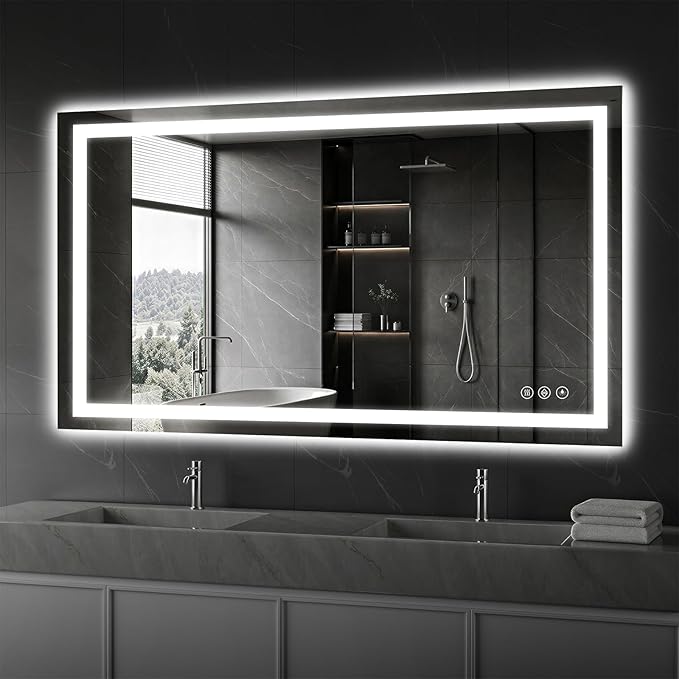Koonmi 48"x32" LED Mirror for Bathroom, 90CRI Anti-Fog Vanity Mirror