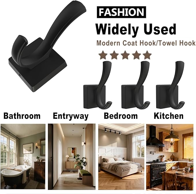 TOFIIGREM Black Hooks for Wall Towel Hooks, Heavy Duty Thick Aluminum Alloy