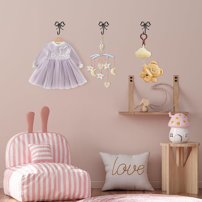 2 PCS Large Size Black Bow Wall Hook, Metal Hooks, Bow Room Decor Hooks