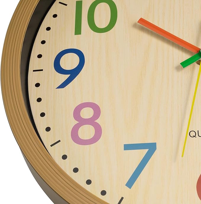 Foxtop Silent Kids Wall Clock 12 Inch Non-Ticking Battery Operated Colorful
