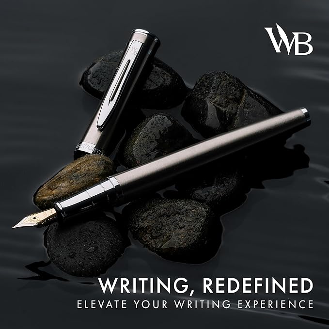 Wordsworth & Black Fountain Pen Set, Medium Nib, Includes 24 Pack Ink Cartridges, Ink Refill Converter & Gift Pouch, Chrome Finish, Calligraphy, [Silver Chrome], Perfect for Men & Women