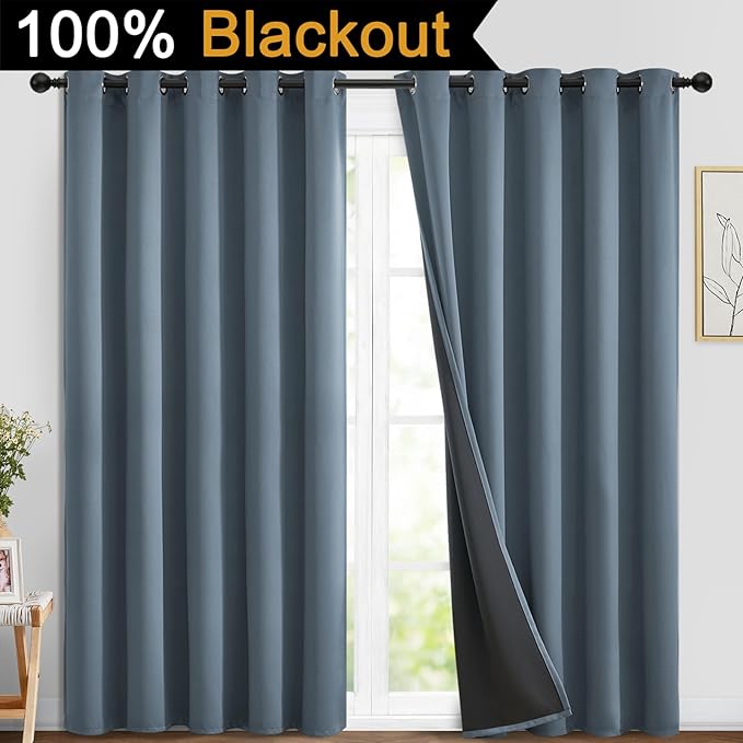 Yakamok 100% Blackout Lined Panels, Room Darkening Thermal Insulated Blackout