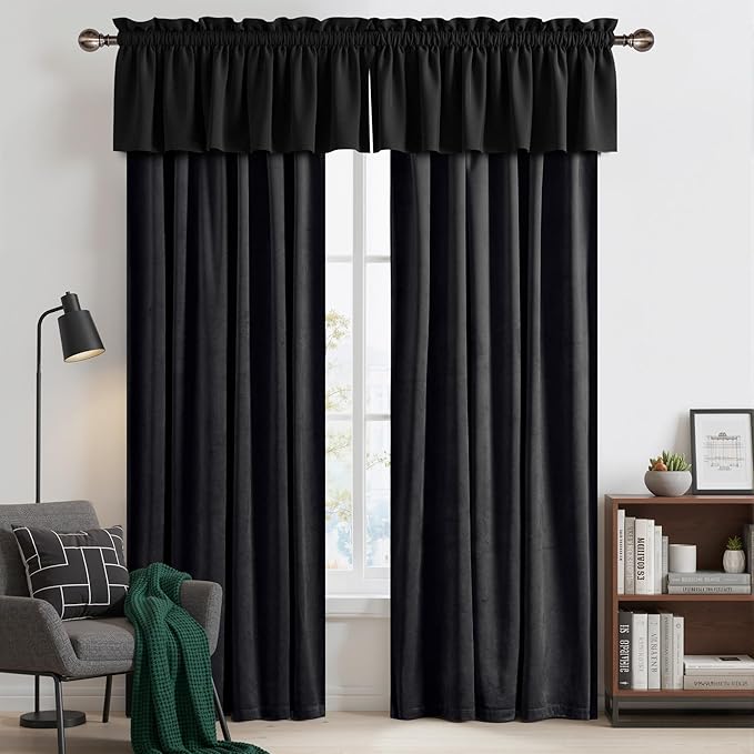 NICETOWN Black Velvet Valance Curtains