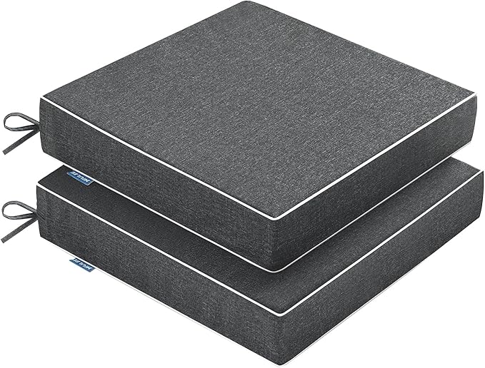 MIULEE Dark Grey Outdoor Chair Cushions Set of 2, 19x19x3 Inch Waterproof Patio Seat Cushions for Outdoor Furniture Couch Sofa, 3 Year Color Fastness High Density Foam with Adjustable Ties