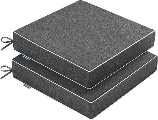 MIULEE Dark Grey Outdoor Chair Cushions Set of 2, 18.5x16x3 Inch Waterproof Patio Seat Cushions for Outdoor Furniture Couch Sofa, 3 Year Color Fastness High Density Foam with Adjustable Ties