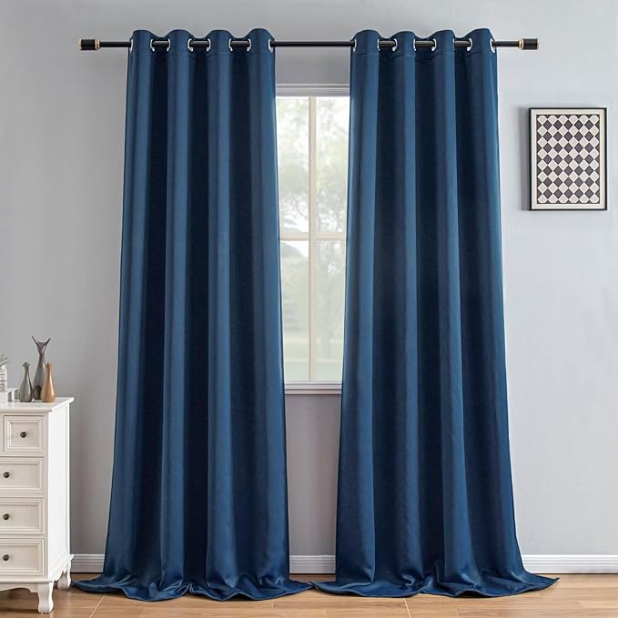 IGEMAEVE Navy Blue Blackout Curtains 96 Inch Length 2 Panels Set, Grommet