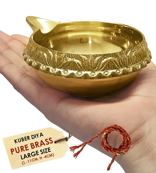 Craftsman SATVIK Brass Aarti Diya with 16 Inch Red Akhand Jyoti, Large Size, Ideal for Puja and Festive Celebrations