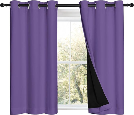 NICETOWN Lilac Purple 100% Blackout Curtains 45 inches Long, Thermal Insulated