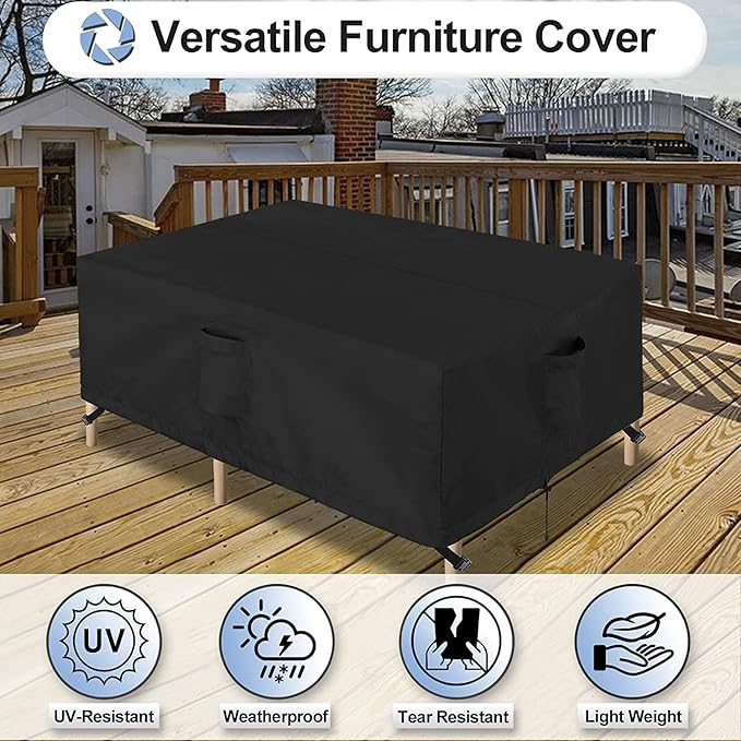 OutdoorLines Outdoor Waterproof Patio Table Furniture Set Covers - Rectangle Couch Sectional Cover Outside Weatherproof Patio Furniture Covering for Deck, Lawn and Backyard 126"L x 126"W x 32"H, Black