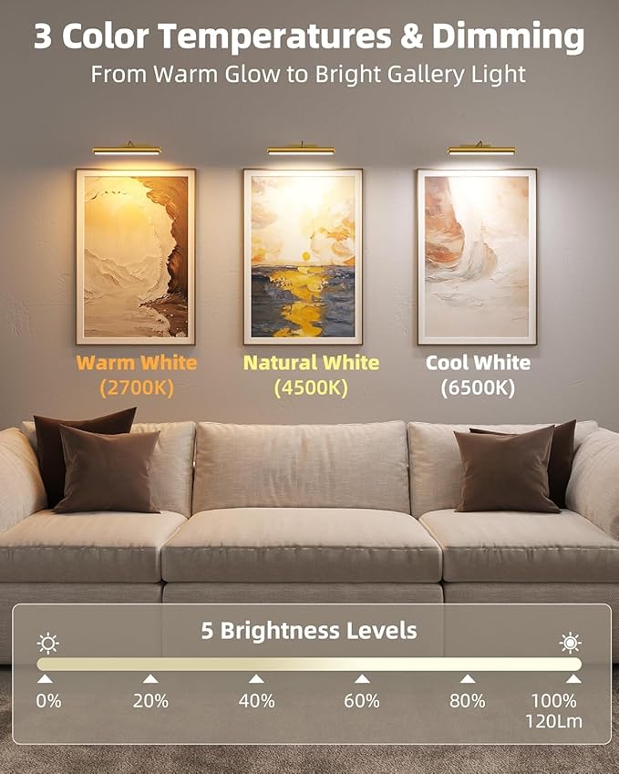 EZVALO 13in Wireless Picture Lights, 4000mAh Rechargeable Art Light