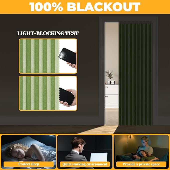 AJAZZ 100% Blackout Magnetic Door Curtain Accordion Doors Interior Folding