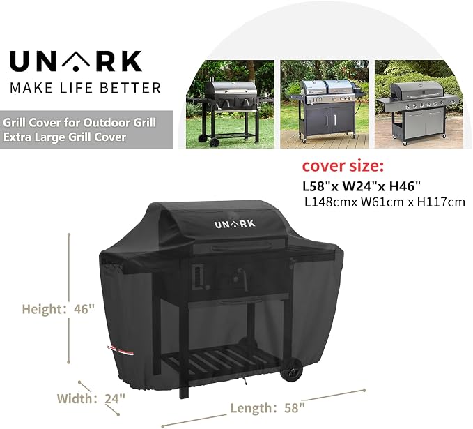 58 inch Grill Cover for Outdoor Grill, Gas Grill Covers Heavy Duty Waterproof Suitable for Weber Genesis 2, All Weather Protection BBQ Cover 58" L x 24" W x 46" H Black