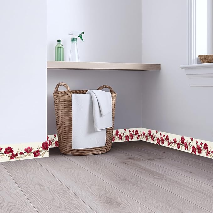 Cherry Blossom Wallpaper Border 196x4 Inch Red Flower Peel and Stick Wall