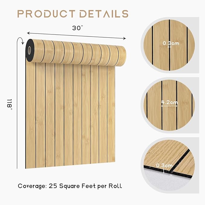 VEELIKE Natural Bamboo Slat Wall Panels Peel and Stick Wood Panels