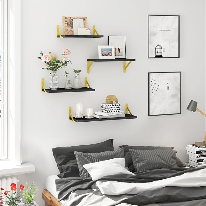 YGEOMER Floating Shelves for Wall, Different Sizes Black Wall Shelves for