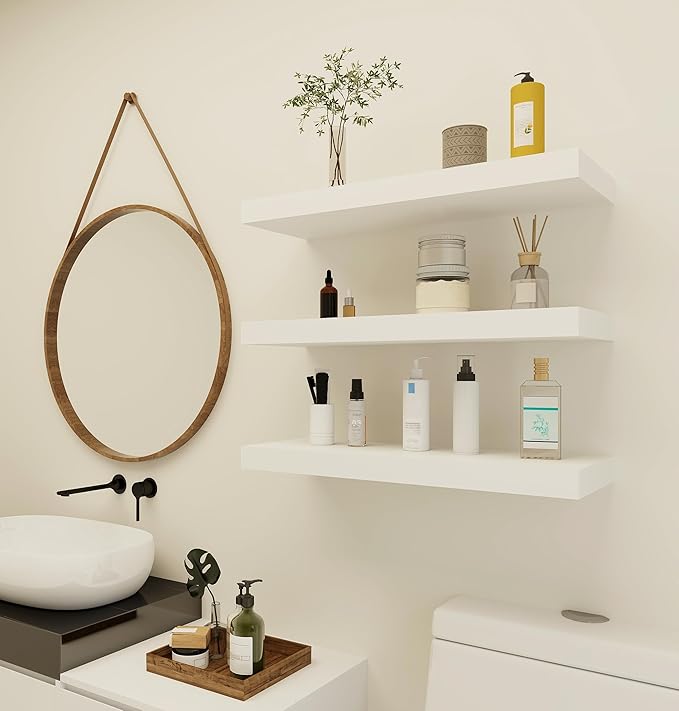 Vervida White Floating Shelves for Wall 24" W x 7.9" D x 1.5" H, Modern Style