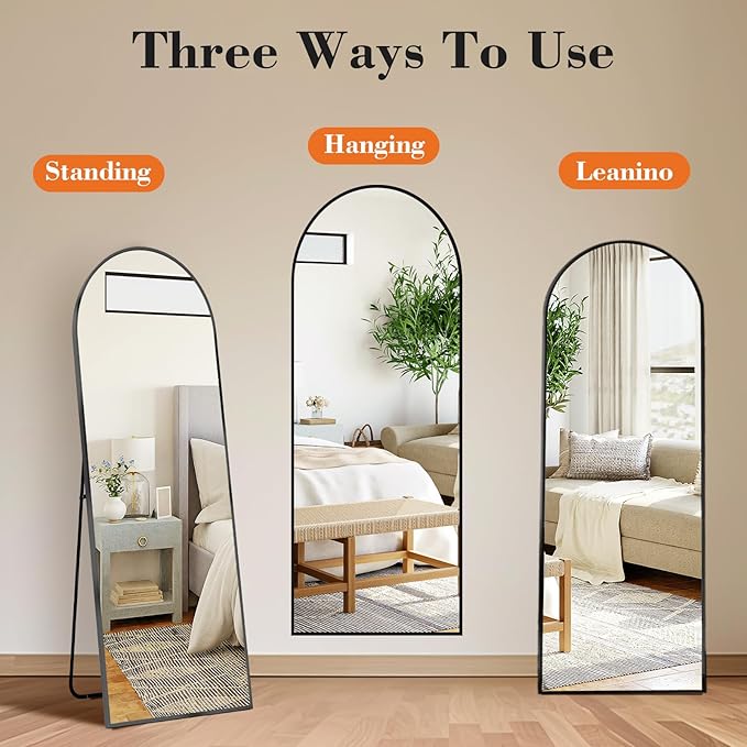 Sweetcrispy 58"x19" Arched Full Length Mirror, Leaning or Standing Full Body