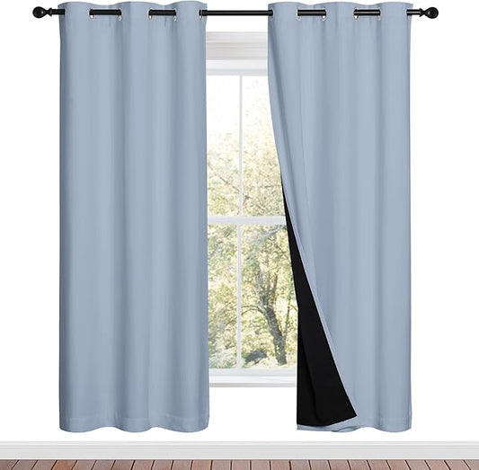 NICETOWN 100% Blackout Window Curtain Panels, Vintage Blue, 2 Pieces, 42-inch