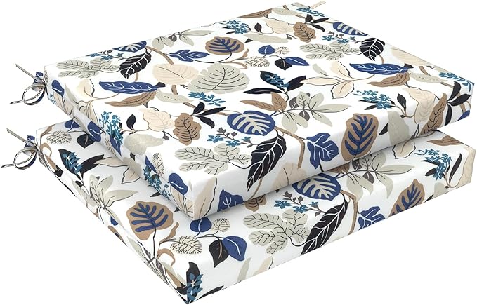 LVTXIII Outdoor Chair Cushions, Fade-Resistant Patio Furniture Cushions Outdoor Chair Pads with Ties for Dining Chairs and Garden Furniture Use, 18.5"x16"x2" 2 Pack, Breeze Leaves Beige