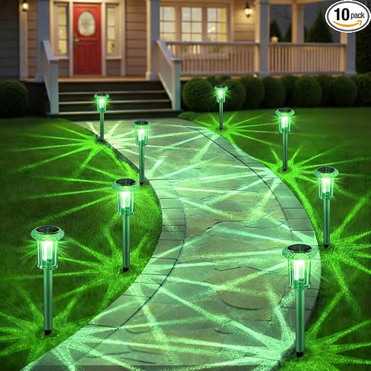 Eyrosa Solar Outdoor Lights, St Patricks Day 10 Pack Solar Pathway Lights Outdoor Waterproof, Stainless Steel Stake Lighting for Garden Yard Path Walkway Driveway Patio Lawn Outside DÃ©cor,Green
