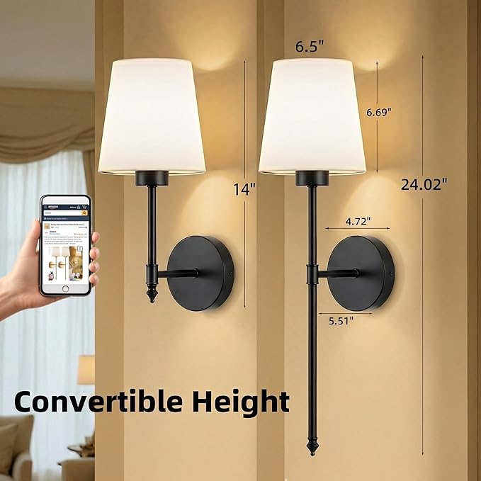 IRONPAX Wall Sconces Battery Operated Set of 2, Wireless Rechargeable Wall