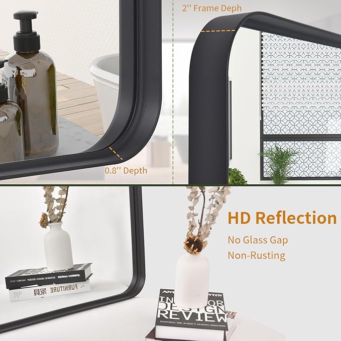 VooBang Bathroom Mirror 24x36 inch, Modern Round Corner Bathroom Vanity Mirror
