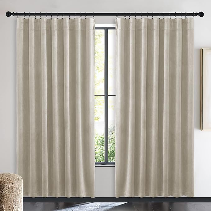 NICETOWN Camel Velvet Curtains 72 Inch Long 52 Wide, Room Darkening Sound