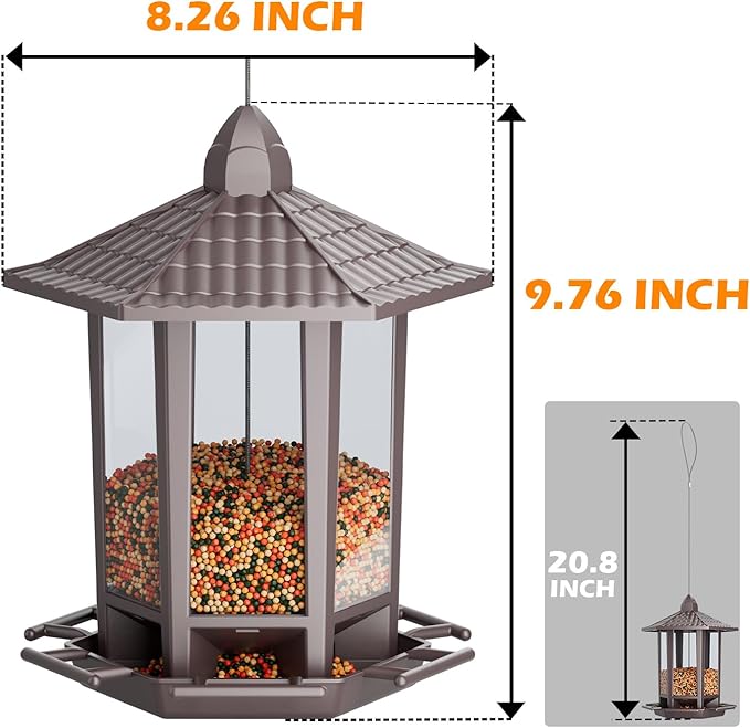 Birdream 4 Pack Bird Feeders for Outdoor Hanging, 10 LB Fun Installation Retro Pagoda Design Bird Feeder, Attracting Wild Birds Chickadees Goldfinches Cardinals Finches and Sparrows (Brown)