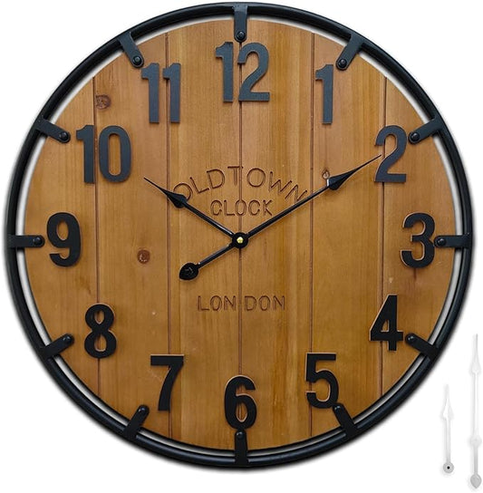 Large Farmhouse Rustic Wooden Wall Clock