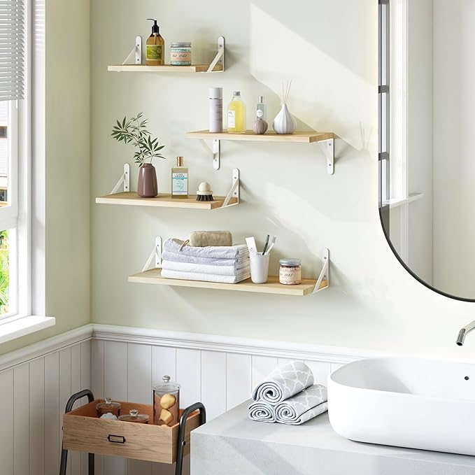 YGEOMER Floating Shelves for Wall, Different Sizes Natural Wood Wall Shelves
